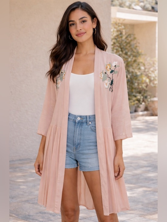 Lulus Jackets & Blazers - Lulus Blush Embroidered Pleated Duster Cardigan